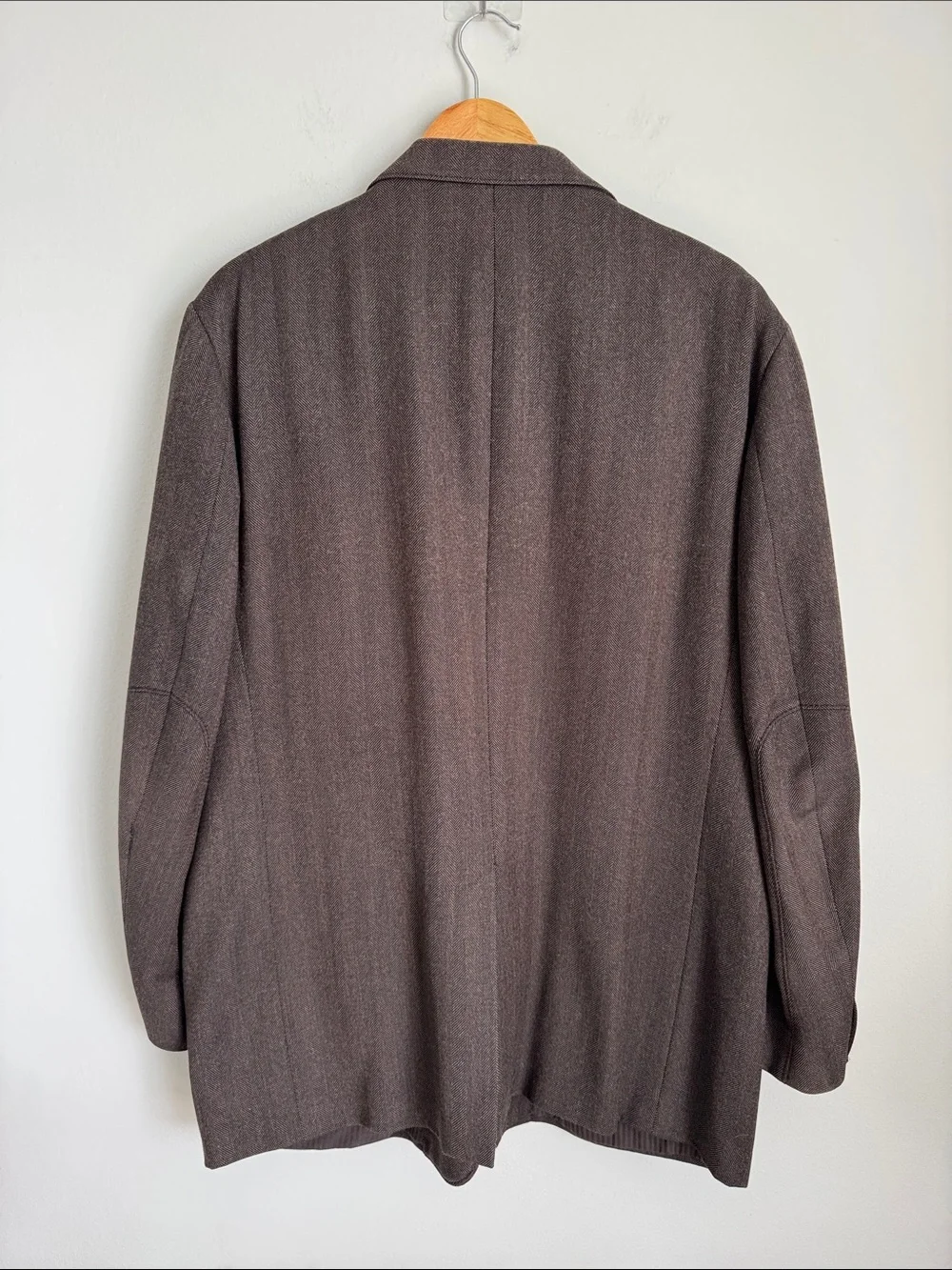 Corneliani ID Men’s Herringbone Blazer 95% wool  5% Cashmere Brown Italy US 46R